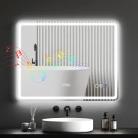 HOMCOM LED Badkamerspiegel met Verlichting, Anti-Condens Functie, 3 Instelbare Lichtkleuren, Geïntegreerde Klok, 70 x 90 cm, Zilver(m-11)
