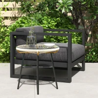 Outsunny Mesa Auxiliar de Ratán Sintético Redonda para Exteriores con Encimera de Vidrio Templado Ø50x50 cm Crema(m-10)