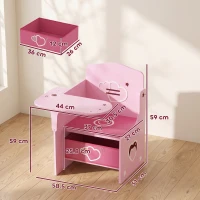 AIYAPLAY Kids Table and Chair Set, Children Desk and Chair with Storage Bins for Playing, Reading, Painting, for Ages 3-5, Pink(m-3)