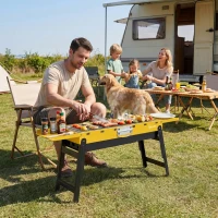 Outsunny Portable BBQ Grill, Foldable Charcoal Grill for Camping and Picnics with 2 Side Shelves and Handle, Yellow(m-10)