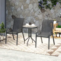 Outsunny Bistro-set 3-delig Weerbestendig tuinmeubelset met glazen tafel Stapelbare tuinstoelen Zwart(m-9)