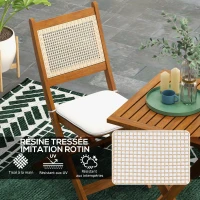 Outsunny Salon de jardin bistrot, ensemble bistrot de jardin pliantes 2 fauteuils avec coussins 1 table basse en résine tressée(m-6)