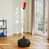 SPORTNOW Punchingbal, verstelbaar in hoogte 147-165cm, vulbare standaard, staal, zwart+rood+wit(m-8)