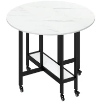 HOMCOM Masă de Dining Pliabilă pe Roți, Masă de Bucătărie pentru 4 Persoane cu Raft Integrat, 100 x 100 x 75 cm, Alb(m-1)