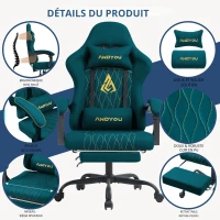 Chaise gaming avec repose-pieds, coussin doux pour la nuque et les lombaires, coussins de soutien amovibles, 60x60x122 cm, Bleu marine(m-5)