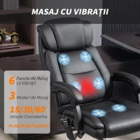HOMCOM Scaun de Birou cu Masaj și Încălzire Reclinabil cu Telecomandă și Suport pentru Picioare, din Piele PU, Negru(m-4)