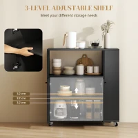 HOMCOM Kitchen Trolley on Wheels, Rolling Kitchen Island Cart with 2-Door Cabinet, Spice Rack and Adjustable Shelf, Black(m-6)