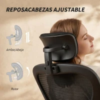 HOMCOM Silla de Escritorio de Malla Transpirable con Altura Ajustable Reposacabezas y Soporte Lumbar Ajustables Negro(m-6)