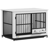 PawHut Grote hondenbox, gemakkelijke toegang, vergrendeld, draaibare komhouder, voor kleine en grote honden, Wit(m-11)