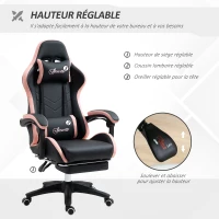 Vinsetto Chaise gaming fauteuil gaming ergonomique avec dossier inclinable à 135° et soutien lombaire, 65 x 65 x 121-129 cm rose(m-4)