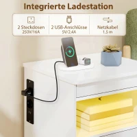 HOMCOM Modern nachtkastje, bijzettafel met oplaadstation en RGB-ledverlichting, hoogglans wit(m-4)