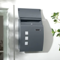 HOMCOM Wall Mounted Letter Box, Weatherproof Post Box for Outside Wall, Modern Mailbox with 2 Keys and Nameplate, Anthracite Grey(m-2)
