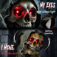 HOMCOM 170cm Animated Grim Reaper, Life-Size Halloween Animatronic with Moving Hands/Head, Glowing Eyes, Creepy Sound(m-4)