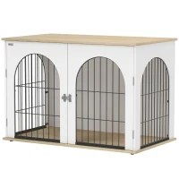 PawHut Dog Crate Furniture, Indoor Dog Cage with Double Doors for Large Breeds, Pet Kennel End Side Table(m-15)