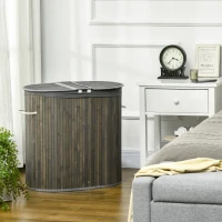 HOMCOM Bamboo Laundry Basket with Lid, 100 Litres Laundry Hamper with 2 Sections, Removable Washable Lining, Washing Baskets, 62.5 x 37 x 60.5cm, Grey(m-2)