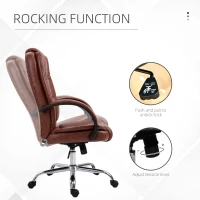 Vinsetto Office Chair, PU Leather Desk Chair with 13cm Soft Padded Seat and Backrest, Swivel Chair with Adjustable Height and Rolling Wheels, Brown(m-4)