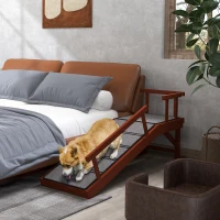PawHut Wooden Dog Ramp with Removable Guardrails, Non-Slip Surface, 125 cm Long, Brown(m-10)