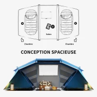 Outsunny Tente de camping familiale 4 personnes tente dôme étanche légère, ventilée 2 cabines fenêtre grande porte facile à monter 4,3L x 2,4l x 1,7H m bleu blanc(m-4)