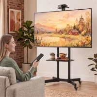 HOMCOM Mobile TV Stand on Wheels for 32-75 Inch Screens, Mobile TV Cart with Tilt, Height Adjustable, Black(m-2)