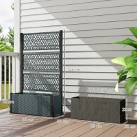 Outsunny Hoogbed met klimrek in rattan-look plantenbak bloembak met klimsteun 90 x 35 x 148 cm Donkergrijs(m-3)