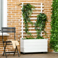 Outsunny plantenbak met trellis wielen bloembak met trellis hout wit(m-2)