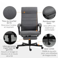 Vinsetto Fauteuil de bureau pivotant inclinable en tissu aspect lin avec accoudoirs hauteur réglable gris(m-7)