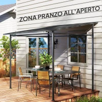 Outsunny Pergola Addossata con Chiusure a Strappo, in Metallo e Poliestere, 238x238x235/194 cm, Grigio Scuro(m-9)