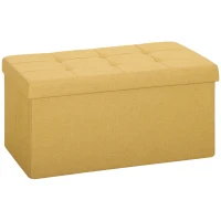 HOMCOM Puff Almacenaje, Banco Almacenaje Plegable 84 L 76x38x38 cm Tapizado en Lino Sintético Amarillo(m-1)
