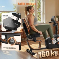 Vélo couché, 16 niveaux de résistance, fonctionnement silencieux, siège réglable, 99x51x114 cm, Noir(m-1)