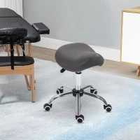 HOMCOM Rollende kruk, zadelvormige zitting, in hoogte verstelbaar, 360° draaibaar, kunstleer, donkergrijs, 53 x 52 x 49-61 cm(m-2)