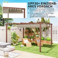 Outsunny 3 x 4 m tuinpergola, verstelbaar terrasdak, aluminium frame, UPF30+ zonbescherming, natuurhout(m-4)