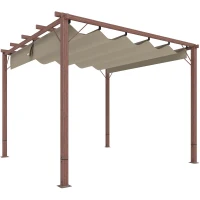 Outsunny 3 x 3 m Tuin-Pergola, Verstelbaar Terrasdak, Aluminium Frame, UPF30+ Zonbescherming, Natuurlijk Hout(m-11)