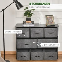 HOMCOM Ladekast met 8 Stoffen Lades, 2 Groot, 6 Klein, Metalen Frame, Kantelbeveiliging, Grijs(m-5)