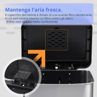 55L Cestino a pedale, coperchio a chiusura rallentata, in acciaio inossidabile, grande pattumiera, 33x39,5x65 cm, argento(m-3)