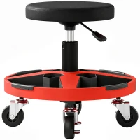 HOMCOM Rolling Mechanic Stool, 40-52 cm Height Adjustable Workshop Stool, 135kg 360° Swivel Roller Padded Creeper Seat, Black(m-1)