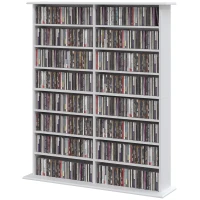 HOMCOM Mediarek, 8 niveaus, dvd-rek met 12 verstelbare planken, 16 vakken, voor 720 cd's, wit(m-14)