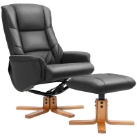 HOMCOM Relaxfauteuil met hocker, loungestoel met ligfunctie en schommelstand voor woonkamer of slaapkamer, kunstleer, zwart(m-10)