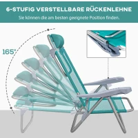 Outsunny 2-delige set inklapbare campingstoelen met 6-voudig verstelbare rugleuning en hoofdsteun, 62 x 65 x 80 cm, turquoise(m-5)