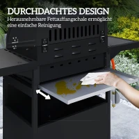 Outsunny Mobiele gasbarbecue met opbergruimte, zijtafel, zijbrander, warmhoudrooster, thermometer, roestvrij staal, zwart(m-7)
