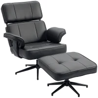 HOMCOM Verstelbare ligfauteuil met voetkruk, kunstleren bekleding, in hoogte verstelbare hoofdsteun, metalen basis, zwart(m-1)