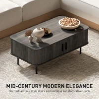 HOMCOM Coffee Table with Storage, Living Room Table with Slatted Tambour Sliding Doors and Adjustable Foot Pads, Rectangular Coffee Table with Elevated Base for Living Room, Grey Wood-Effect(m-4)