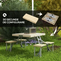Outsunny Masă de Picnic Pliabilă cu Scaune Integrate și Orificiu pentru Umbrelă din Aluminiu și Lemn(m-4)