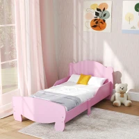 AIYAPLAY Lettino per Bambini con Testiera e Pediera a Orso e 2 Sponde Laterali, in Legno, 143.5x80x55 cm, Rosa(m-9)