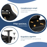 Chaise gaming avec repose-pieds, en similicuir suédé respirant, réglable en hauteur avec vérin à gaz, pivotante, 70x70x135 cm, Noir(m-8)