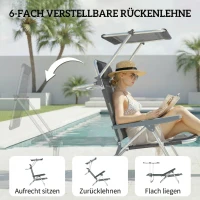 Outsunny Inklapbare ligstoel tuinligstoel met hoofdkussen en verstelbaar zonnedak 6-voudig verstelbare rugleuning 62 x 68 x 79 cm Donkergrijs(m-4)