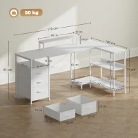 HOMCOM Birou Colțar a L Con Prize, Bianca(m-3)