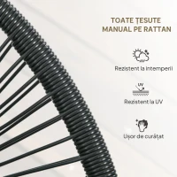 Outsunny Bancă de grădină cu 2 locuri din metal și frânghie din rășină cu 2 perne - dim. 132L x 72l x 83h cm - negru(m-5)