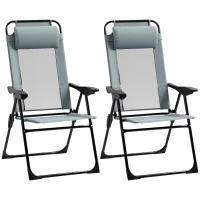 Outsunny 2-delige set inklapbare ligstoelen, weerbestendig, 5-voudig verstelbare rugleuning, metalen frame, grijs(m-11)