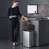 HOMCOM 55L Sensor Bin for Kitchen, Touchless Automatic Waste Rubbish Bin, Stainless Steel, Battery Operated, Silver Tone(m-2)