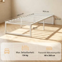 HOMCOM Bedframe met opbergruimte en lattenbodem, 32,5 cm hoog, stil, 200 x 90 cm, wit(m-3)